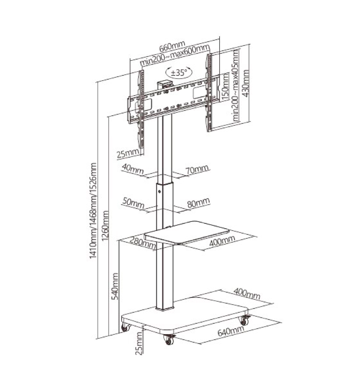 TM Electron TMSLC323: Soporte de Suelo Universal con Ruedas
