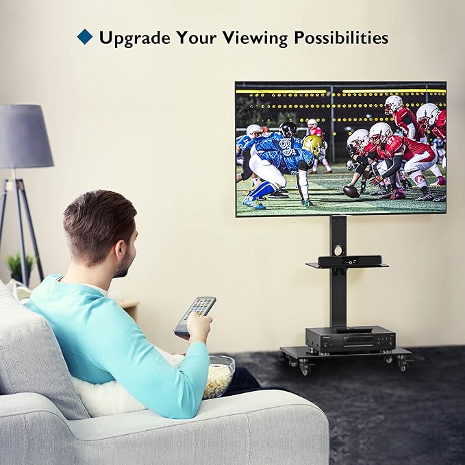 Soporte de TV con Ruedas y Estante de Vidrio para Pantallas de 30-70” (VESA 600x400)